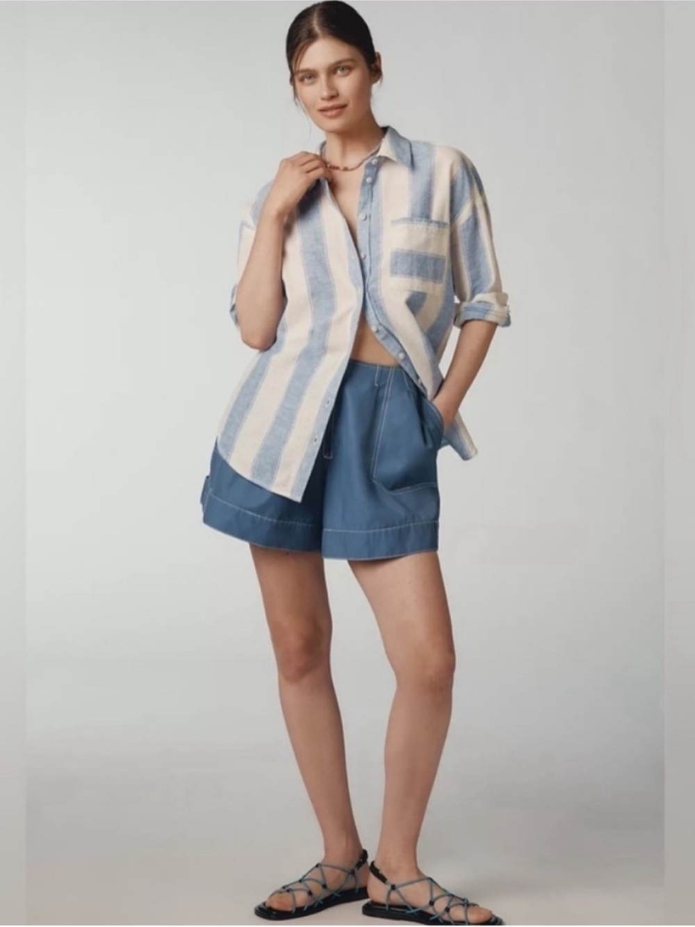 Anthropologie Maeve The Bennet Buttondown Shirt Linen and Cotton Blend